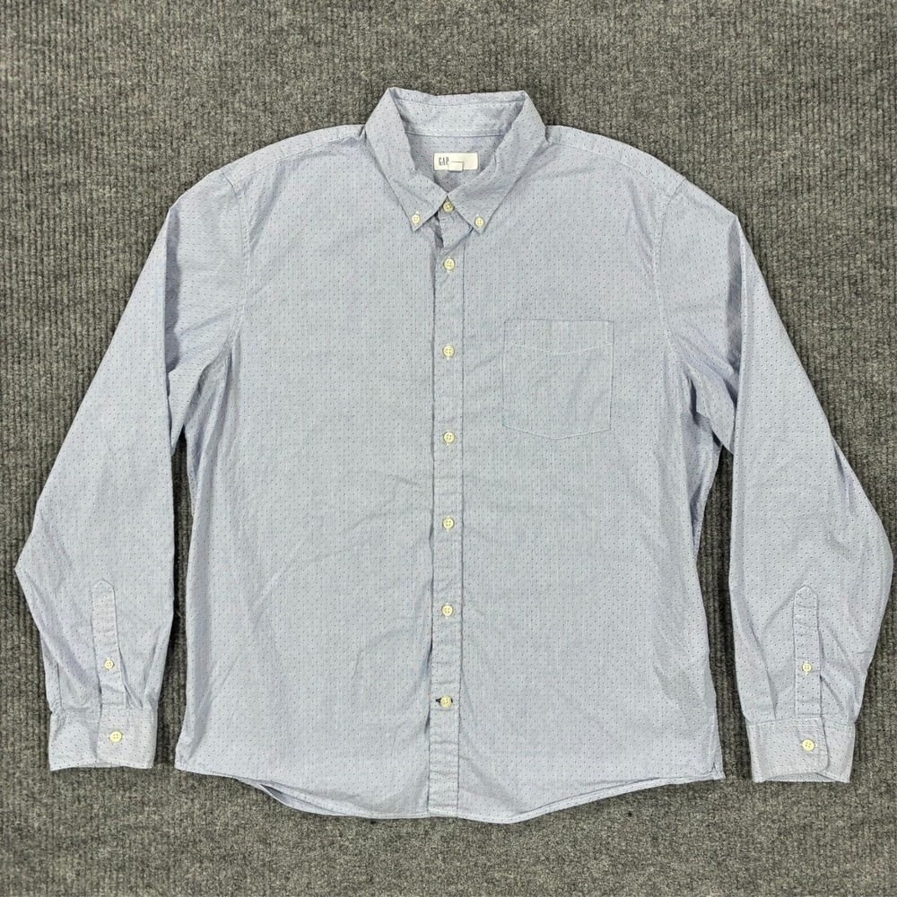 Gap Untucked Fit Stretch Button Down Shirt Mens XL Blue Mini Dot Long Sleeve